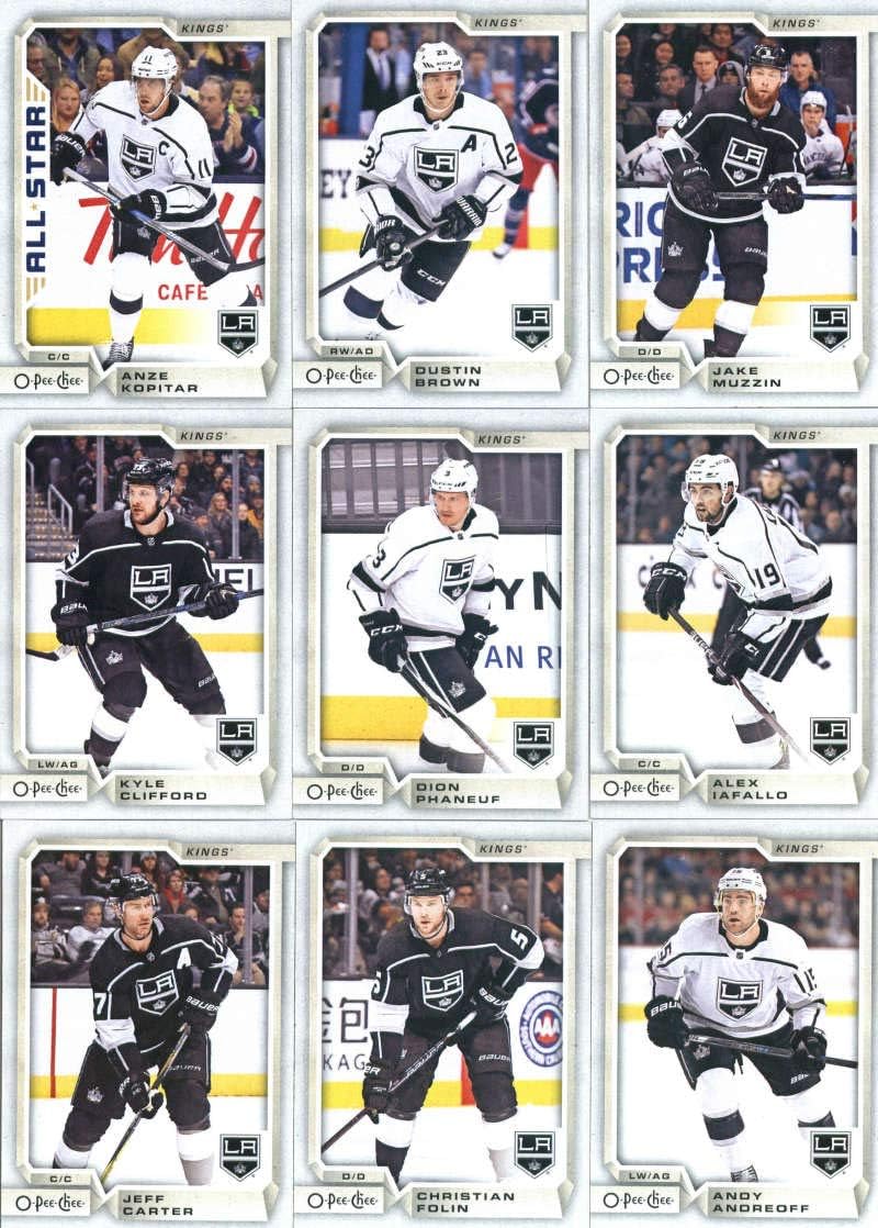 2018-19 O-Pee-Chee Hockey Los Angeles Kings Team Set of 18 Cards: Drew Doughty(#2), Adrian Kempe(#49), Jonathan Quick(#103), Tyler Toffoli(#133), Nate Thompson(#166), Trevor Lewis(#198), Alec Martinez(#224), Tanner Pearson(#243), Derek Forbort(#259), Jeff Carter(#290), Christian Folin(#304), Andy Andreoff(#336), Kyle Clifford(#364), Dion Phaneuf(#393), Anze Kopitar(#408), Alex Iafallo(#416), Dustin Brown(#448), Jake Muzzin(#494), plus more