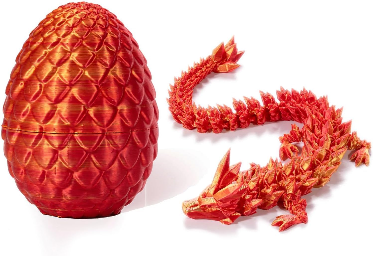 3D Printed Gem Dragon Action Model: Detachable Mystery Dragon Scale Egg, Crystal Dragon Fidget Toy for Autism and ADHD - Unique Articulated Dragon Toys for Christmas Birthday Gifts (Silk Gold)
