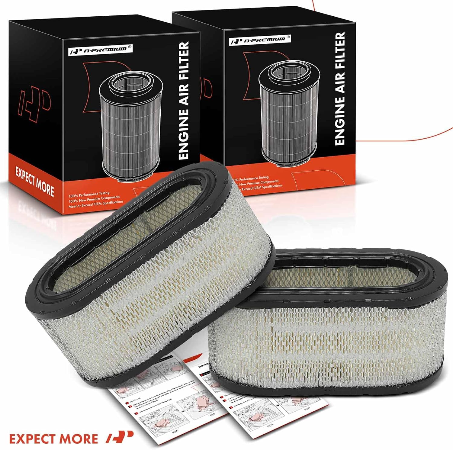 A-Premium 2-PC Engine Air Filter Compatible with Ford F-250 1994-1996, F-250 HD 1997, F-350/F-59 Commercial Stripped Chassis 1994-1997, F-Super Duty 1995-1997, 7.3L, Replace# AF1617, F5TZ9601A