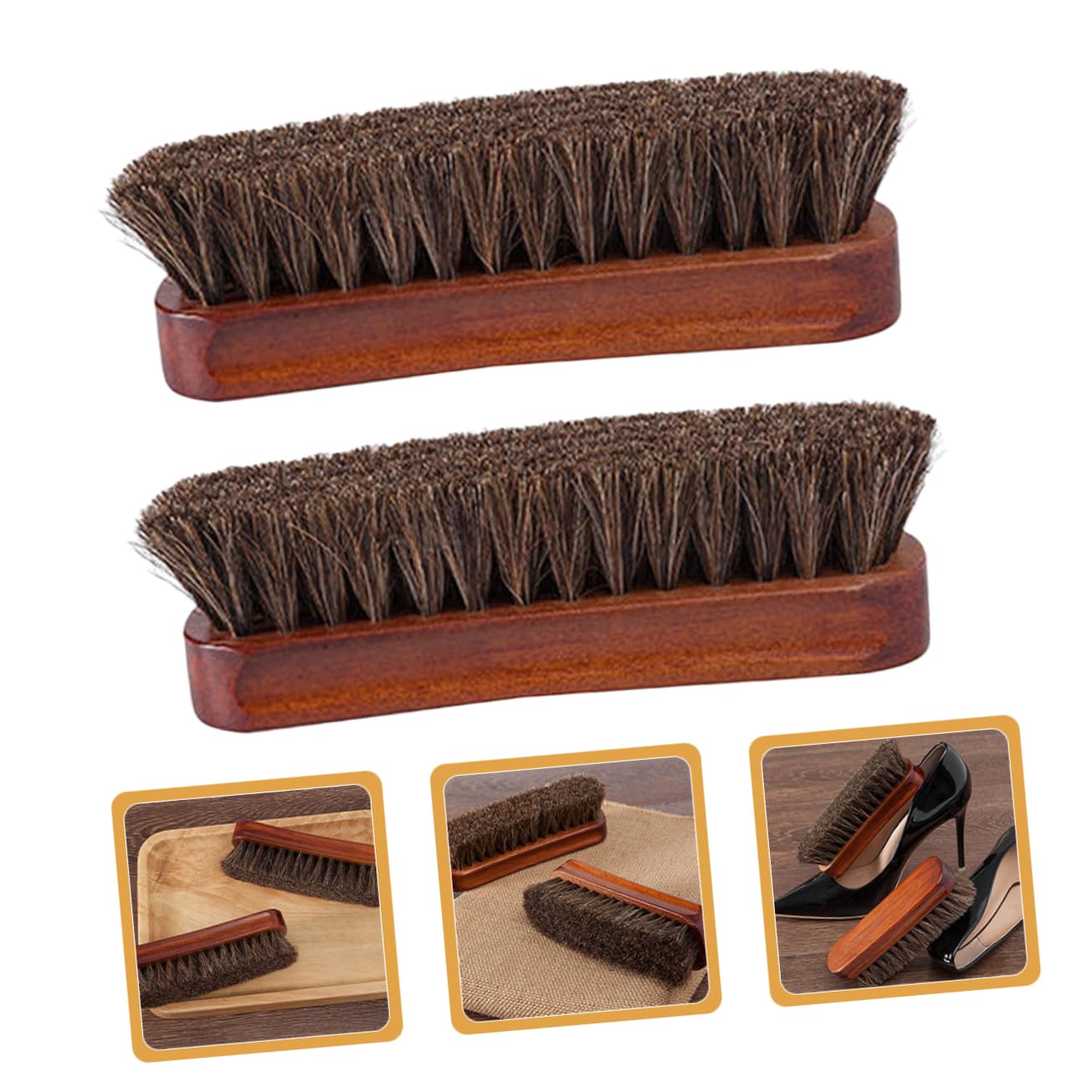3 Set Spazzola in Crine Di Cavallo Per Scarpe Lucido Da Scarpe Marrone Kit Sneaker Pulitore Per Polacco Roba Appiccicosa Per Le Animale Domestico Di Legno 2 Pezzi*3