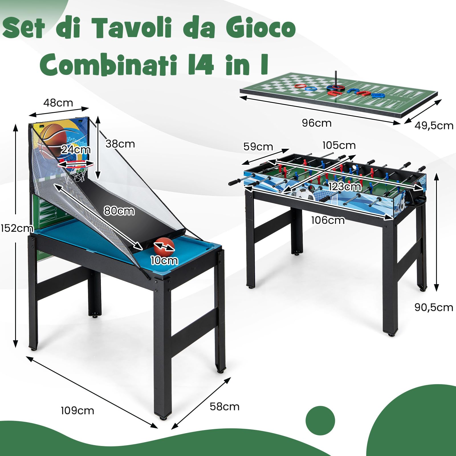 COSTWAY 15 in 1 Set da Tavolo da Gioco Combo, Tavolo Multigioco Basket Calcetto Hockey Biliardo Ping Pong Bowling Shuffleboard ecc, Set Combinato per Giochi Multipli per Bar Casa Ufficio