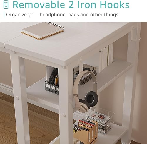 Miniatura 7 de Lufeiya - Escritorio de computadora blanco con cajones de tela y estantes de almacenamiento, escritorio de estudio de 55 pulgadas para oficina en