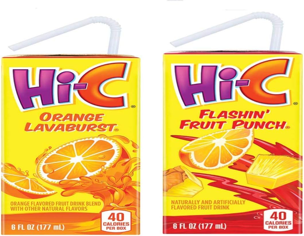 Hi-C (8) boxes of Orange Lavabrust 6 Fl oz and (8) boxes of Fl oz Flashin’ Fruit Punch ( Pack of 2)