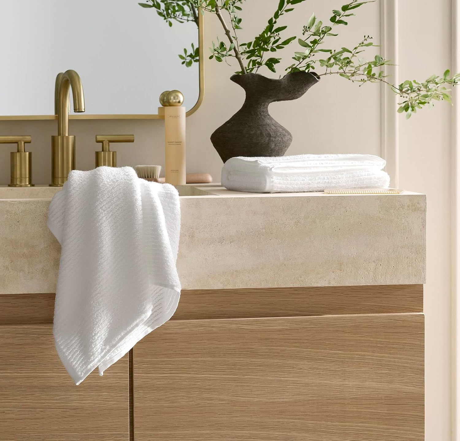 BOLL & BRANCH Turkish Ribbed Hand Towel Set - White - 100% Organic Turkish Cotton - Soft Absorbent Quick Dry Luxury Spa Hand Towels with Textured Rib Weave - Set of 2