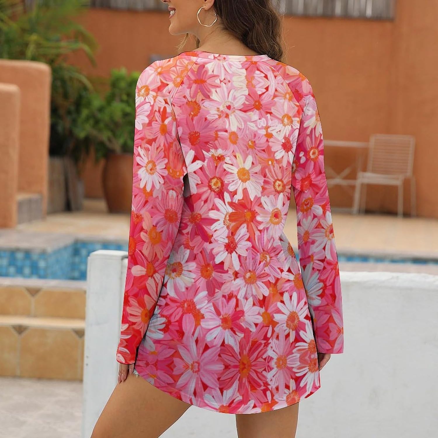 Boho Shirts for Women Floral Print Oversized Long Sleeve Casual Tshirts 2025 Summer Soft Hippie Tunic Tops - Image 3