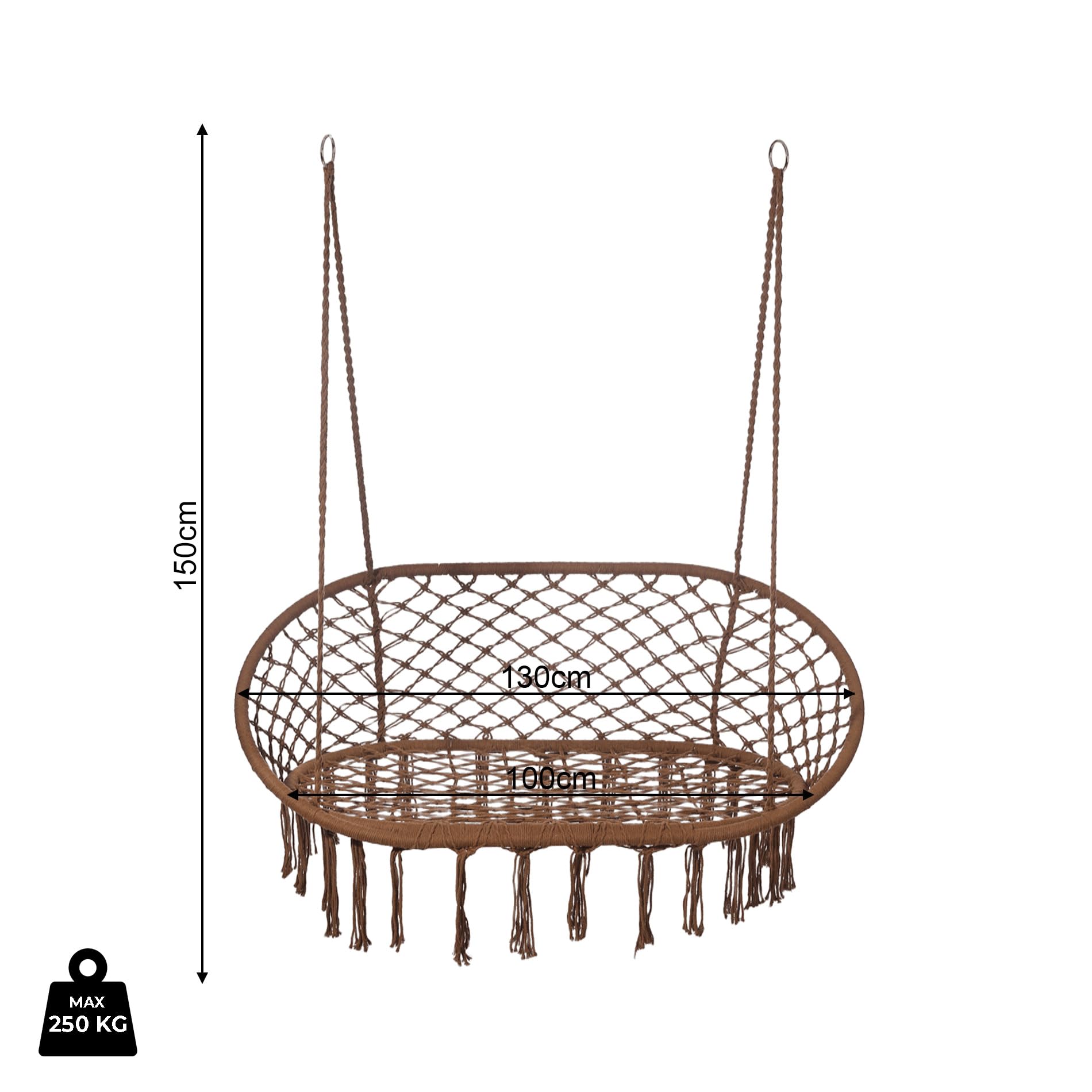 Rebecca Mobili Sofá mecedora de 2 plazas, silla colgante relax, marrón, policotón, acero, 2 plazas, para jardín, sala de estar – Dimensiones (alto x ancho x profundidad): 150 x 130 x 70 cm - Art