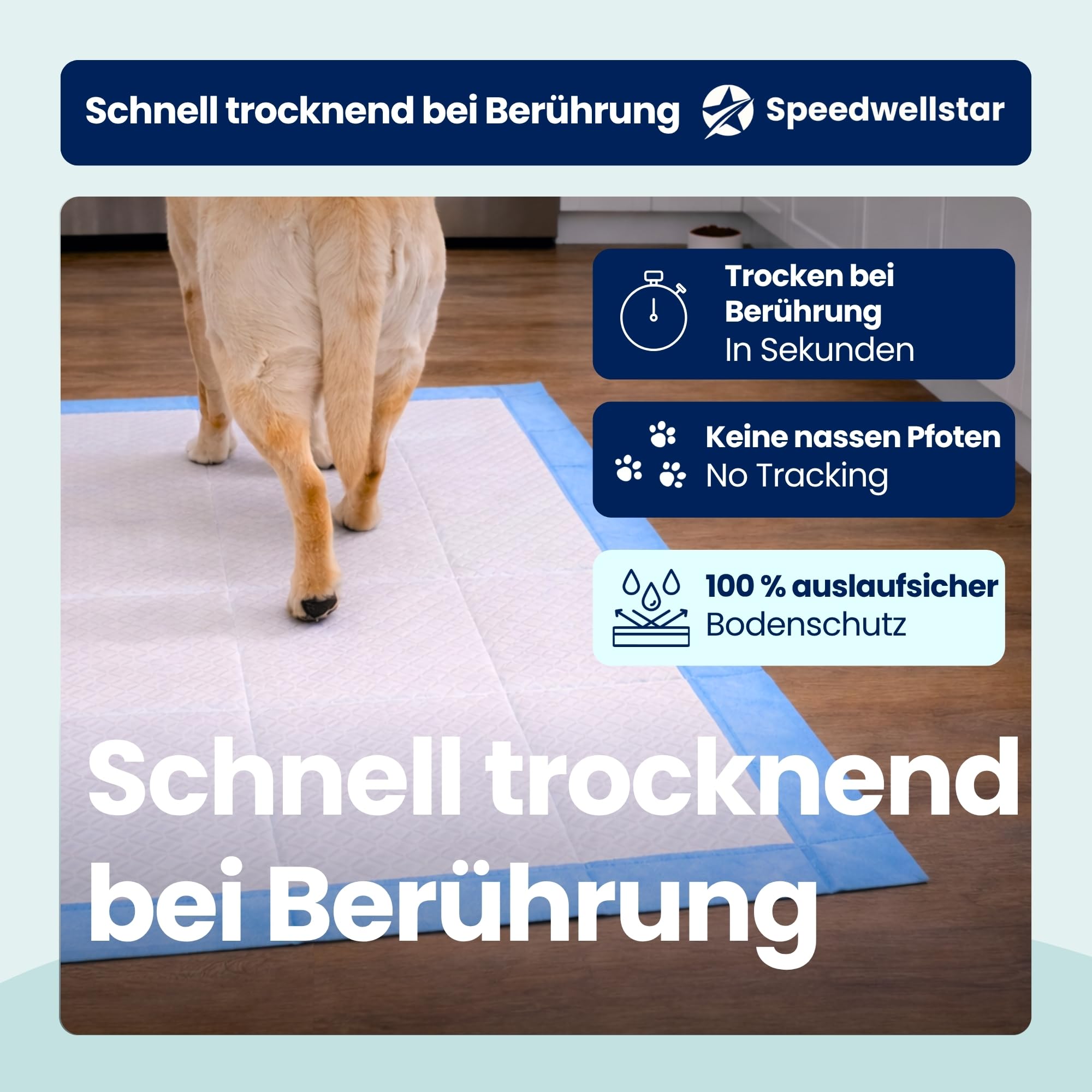 Speedwellstar Extra große Welpen- und Hundetrainingsunterlagen, 150 x 80 cm, 2300 ml, Auslaufsicher, Schnell trocknend & rutschfest, Toiletten- und Trainingspads für Hunde und Haustiere – 20 Stück