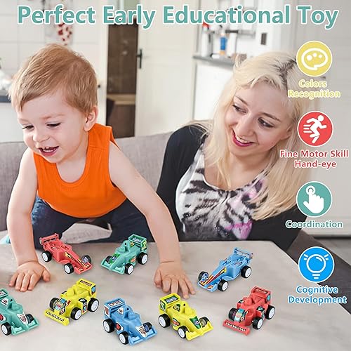 Miniatura 7 de Timy Paquete de 8 autos de juguete para niños, mini autos de juguete de carreras fundidos a presión para niños pequeños, juguetes de fricción,