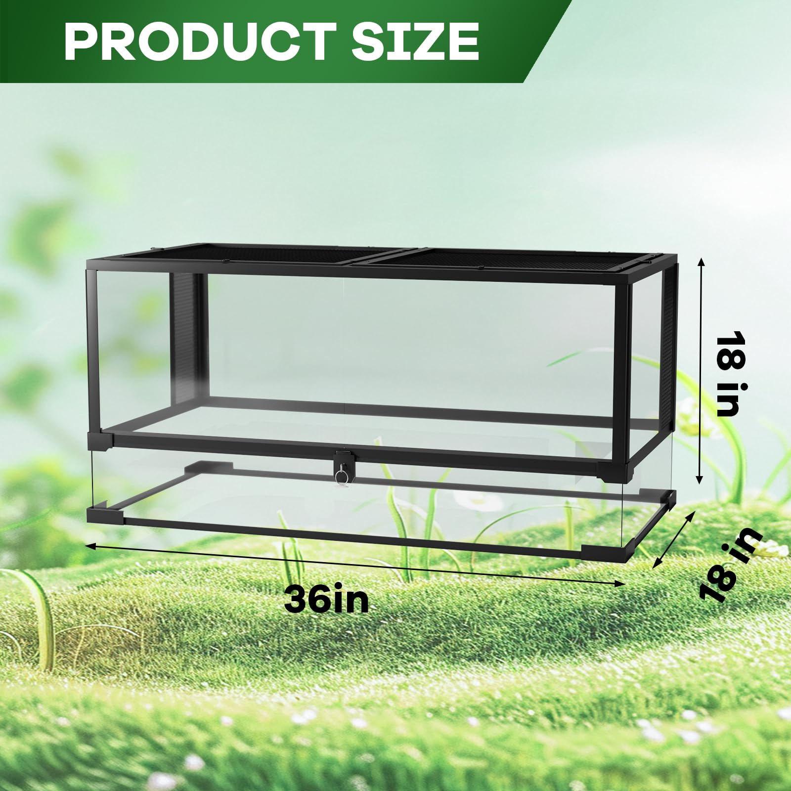 Terrario Horizontal para Reptiles de Vidrio y Aluminio 92x47x47cm con Cerradura, Puerta para Alimentación, Ventilación y Vista a 360° para Serpientes, Lagartos y Tortugas
