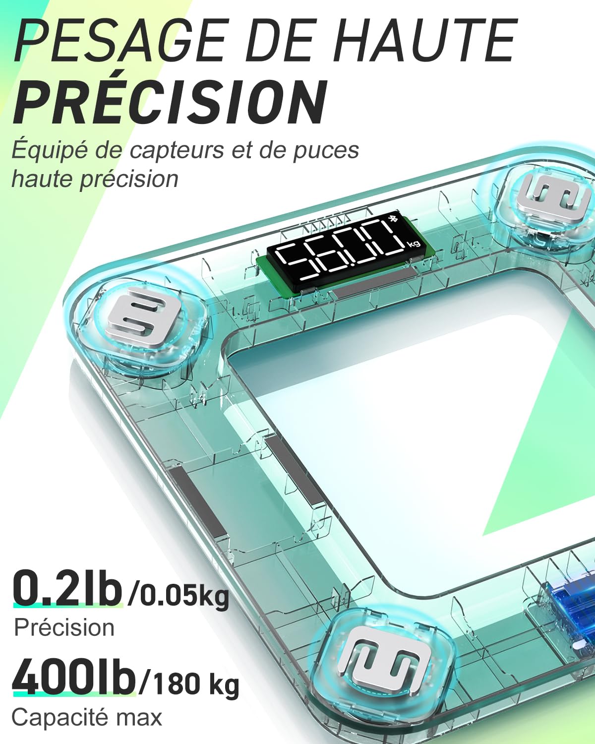 Insmart Balance Pese Personne, Balance Connectée avec apps, Pese Personnes mesure de la balance 16 données corporelles (IMC/graisse corporelle/BMR/muscle, etc.), affichage LED, très précis