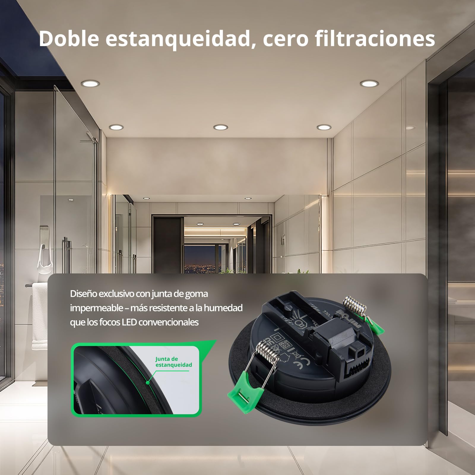 Bojim Downlight LED Techo Empotrable Negro IP65, 68mm - 80mm | Blanco Natural 4000K 230V 5W Ultrafino 35mm, Ojos de Buey LED Para Cocina Baño Habitación, 10 Pack