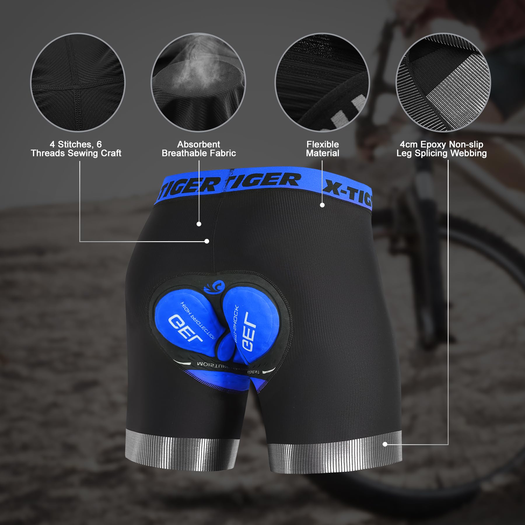 X-TIGER Męskie spodenki rowerowe 5D wyściełane oddychające bielizna majtki MTB bokserki męskie kolarstwo rower