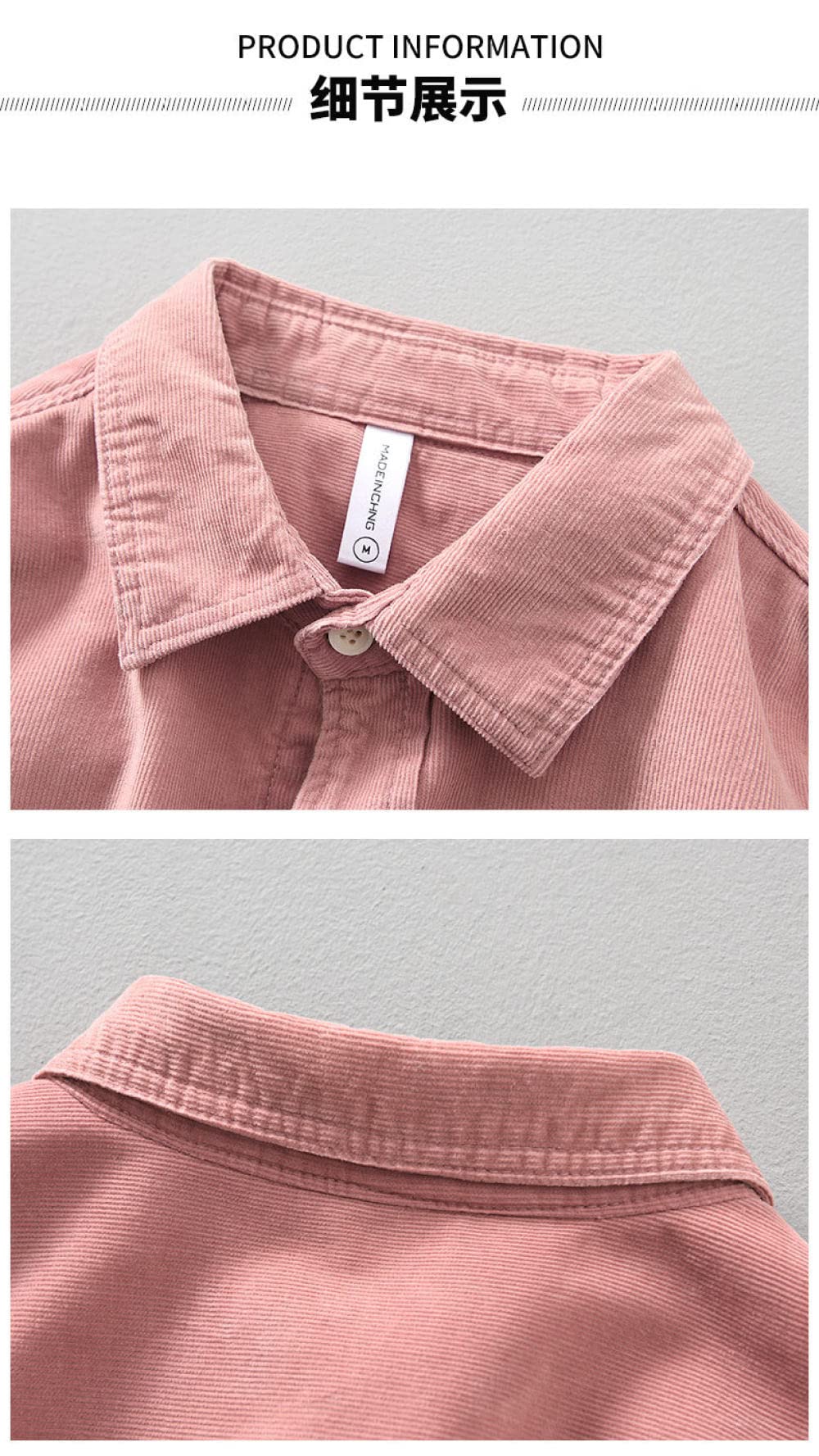 HGJH Herren Thermohemd,Herren Langarm Cordhemd Fleecejacke Einfarbig Rosa Das Freizeit Thermohemd Futter Holzfällerhemd Bequem Lässiges Arbeitshemd Für Herren Jungen