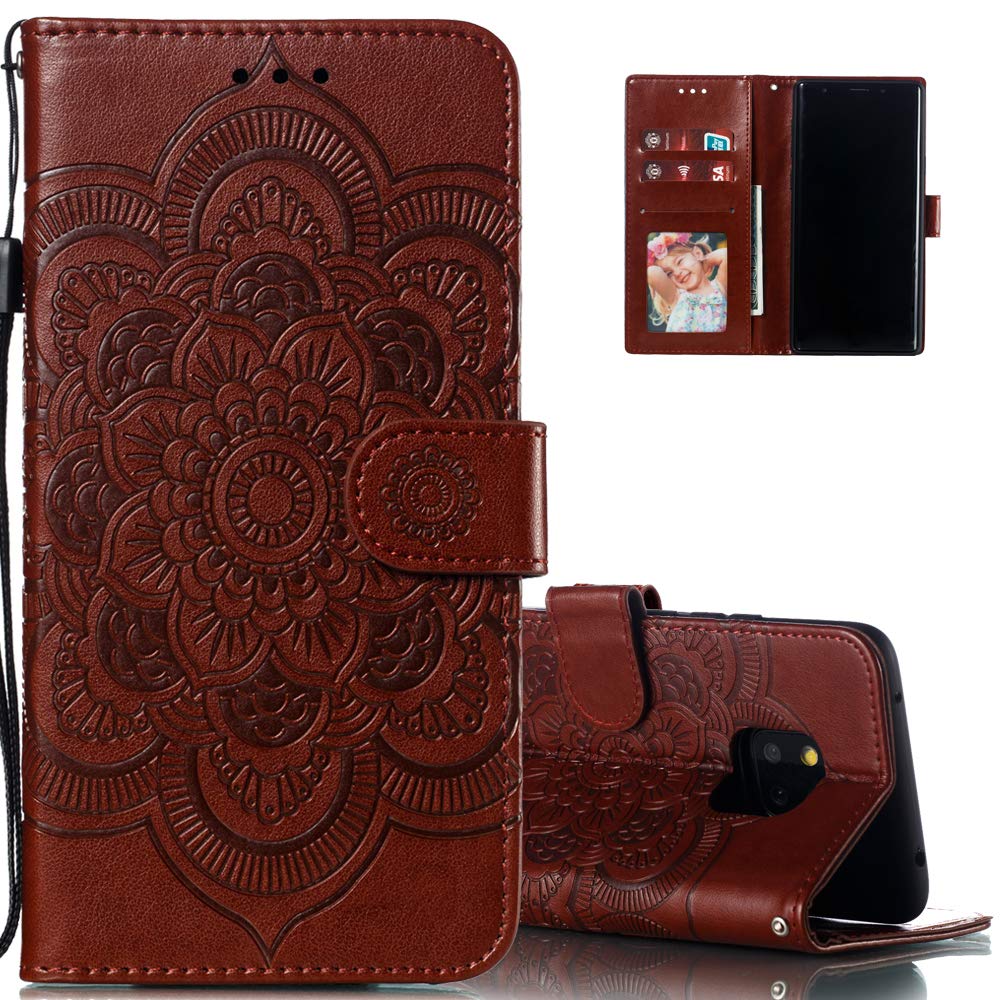 LEECOCO Huawei Mate 20 Pro Case Mandala Embossing Luxury PU Leather Flip Notebook Wallet Bookstyle Magnetic Stand Card Slot Folio Bumper Protection Cover for Huawei Mate 20 Pro Mandala Brown LD