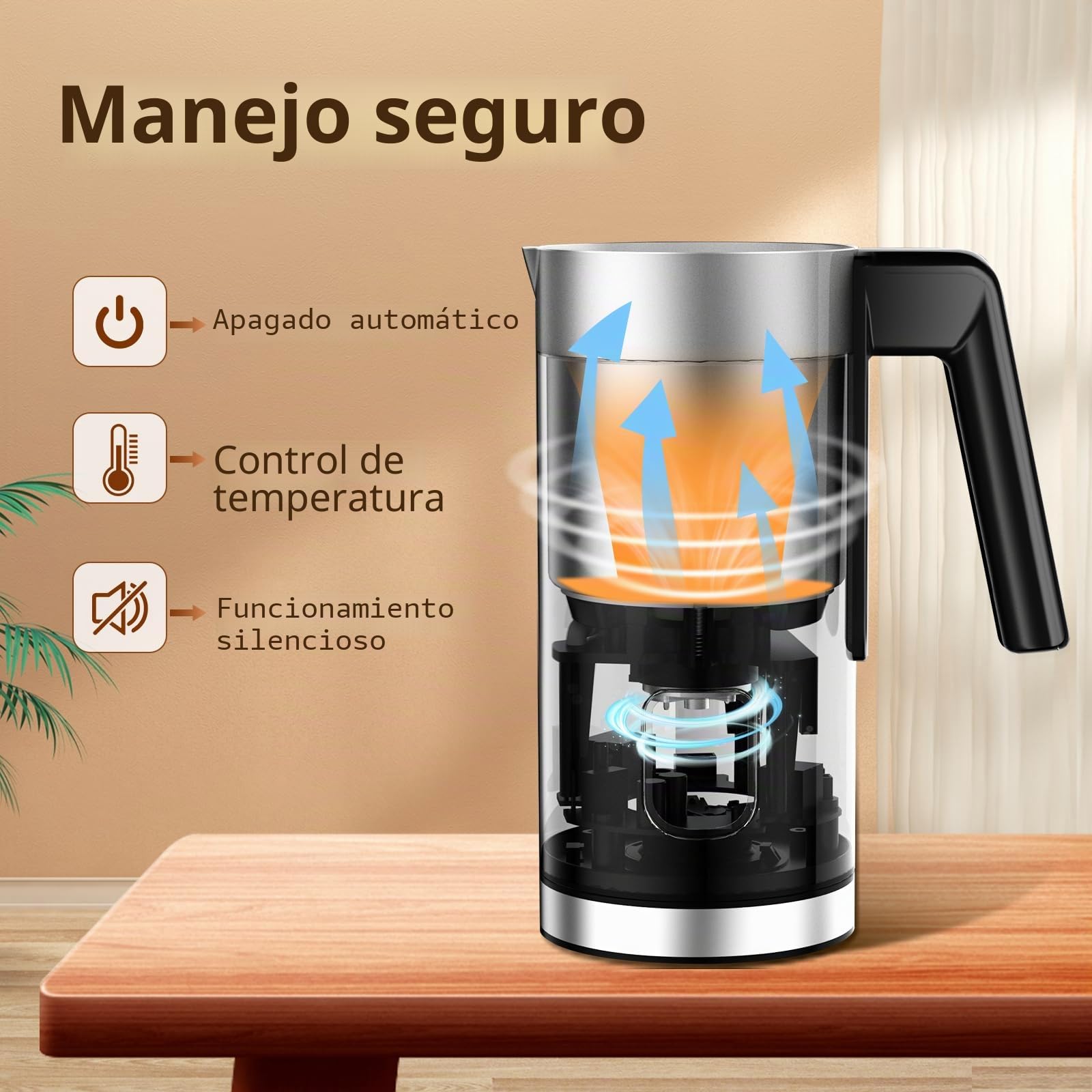 YASHE Espumador Leche, 4 en 1 Espumador Leche Electrico, 240 ml Calienta Leche, para Espuma Caliente/Fría, para Café, Capuchino, Latte, Macchiato, Silencioso, Revestimiento Antiadherente