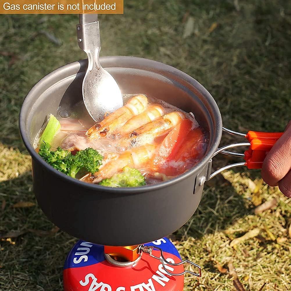 XhuangTech 10PCS Camping Cookware Mess Kit,Camping Pot and Pan Set with Kettle,Lightweight Portable Camping Cooking Set for Hiking,Backpacking,Outdoor and Picnic (Orange)