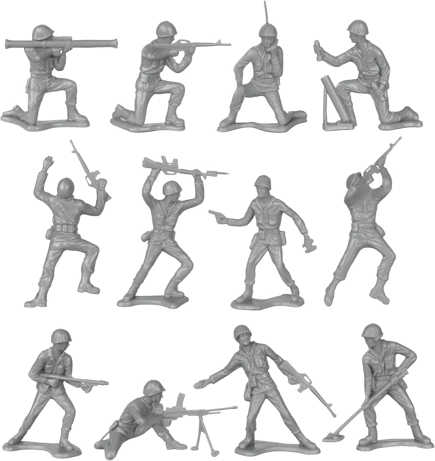 TimMee Plastic Army Men OD Green, Tan & Gray 72pc Soldier Figures - Made in USA