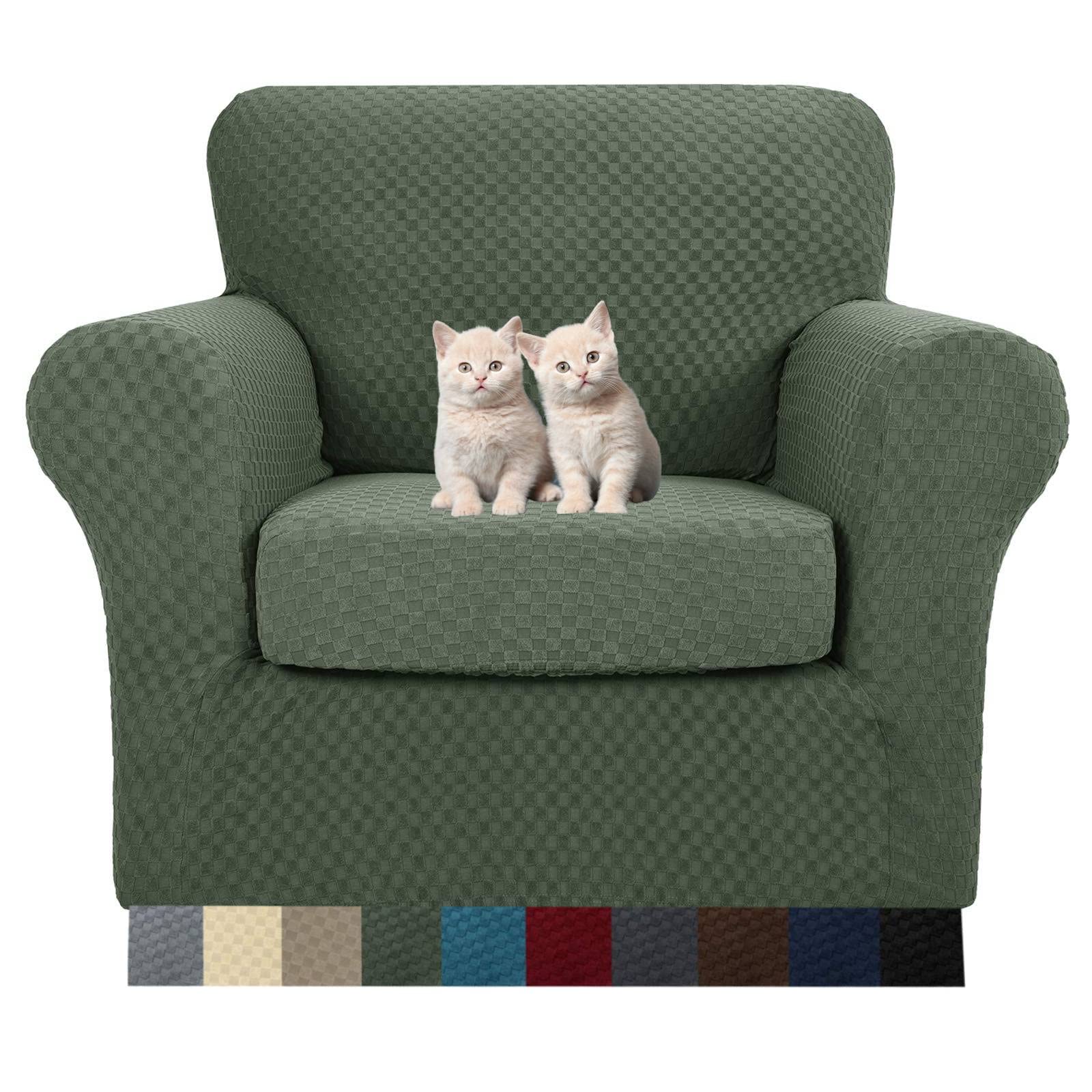 MAXIJIN 2 Piece Newest Jacquard Chair Covers with Arms Super Stretch Non Slip Chair Slipcover for Living Room Dogs Pet Friendly Elastic Sofa Couch Protector Armchair Cover (Chair, Army Green)