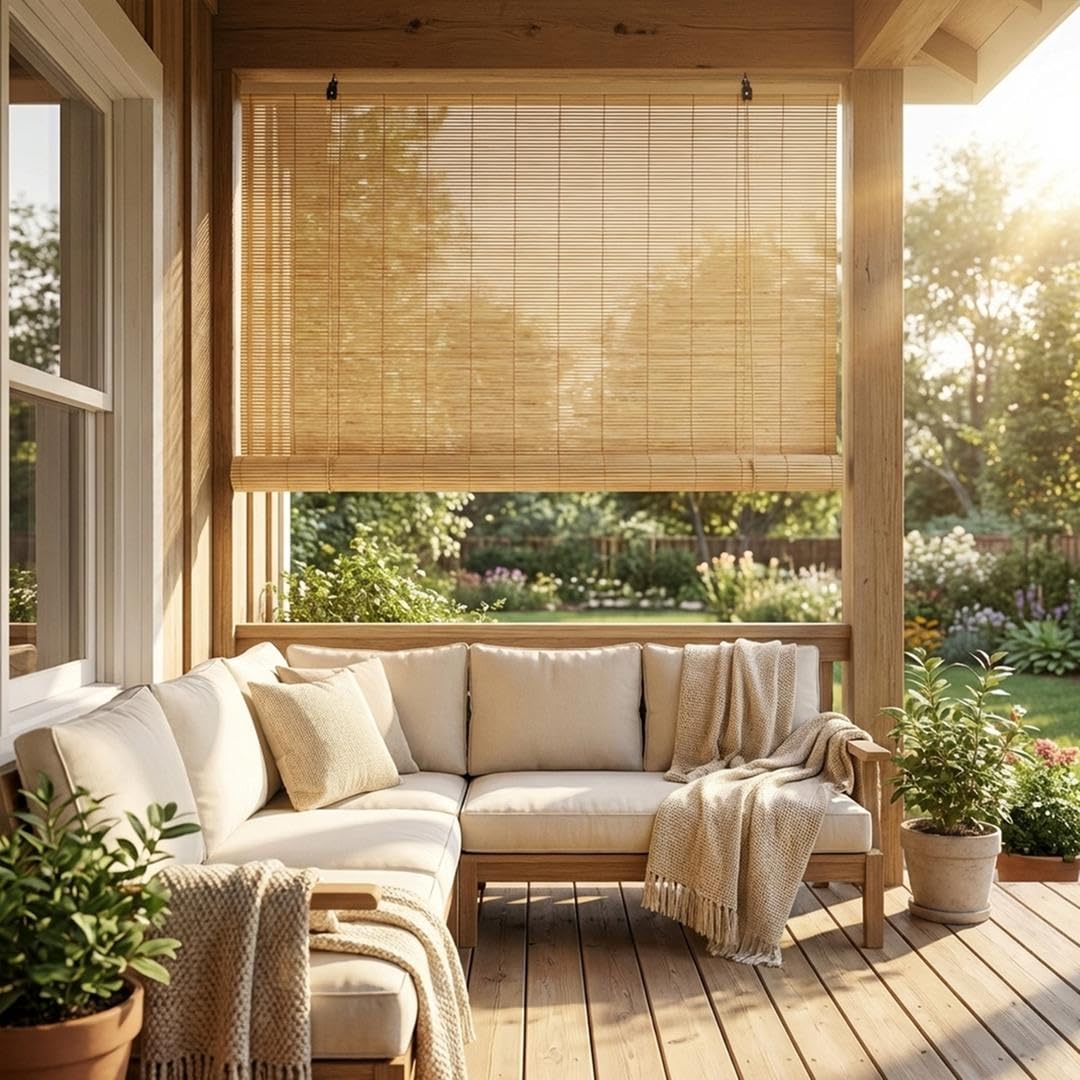 EasySpeed Persiana Enrollable de Bambú Natural (150x200cm), Cortina de Madera, Estor Ajustable de Ocultación para Exterior e Interior, Diseño Natural para Puertas y Ventanas, Marrón — view 8