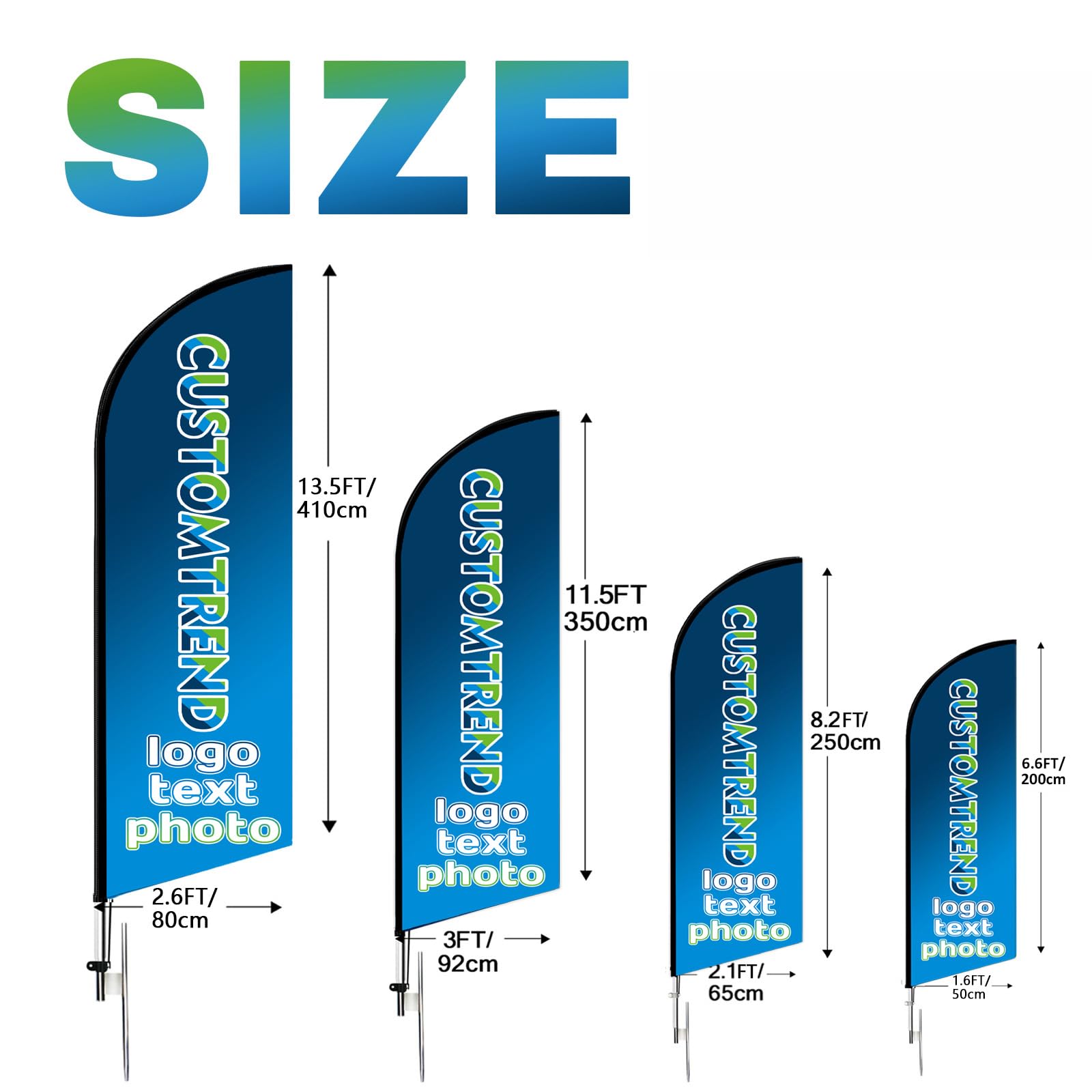 CUSTOMTREND Custom Advertising Feather Flags Personalized Logo Text Swooper Flag Custom Print Business Signs for Open House Real Estate Agents, Open, Barber Shop Business (1.6x6.6FT + Flagpole)