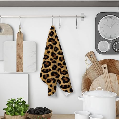 Miniatura 5 de Toallas de cocina retro con estampado de guepardo, toallas de cocina con estampado de leopardo para cocina, juego de 2 toallas de mano decorativas