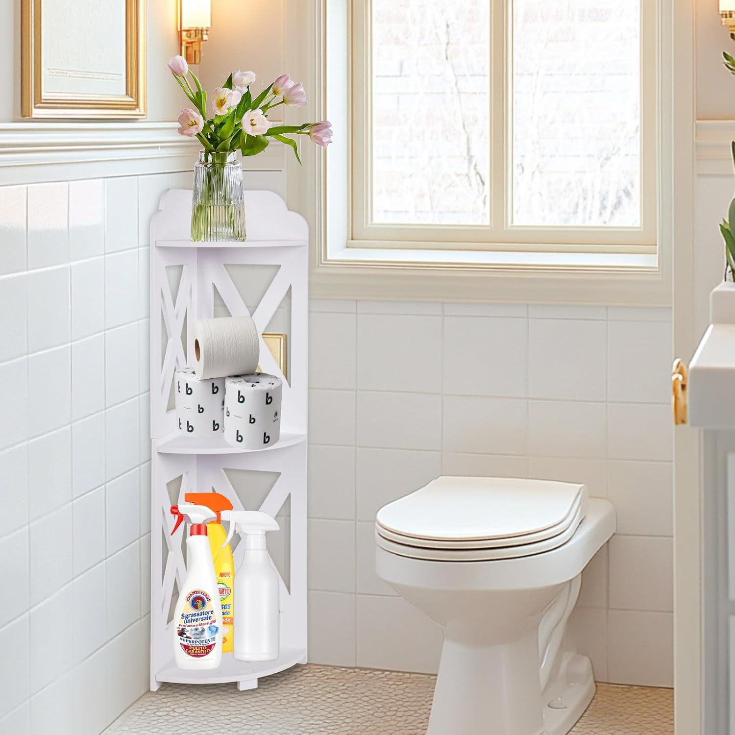 ShellKingdom Toilet Paper Stand, Corner Shelf Stand, Small Bathroom ...