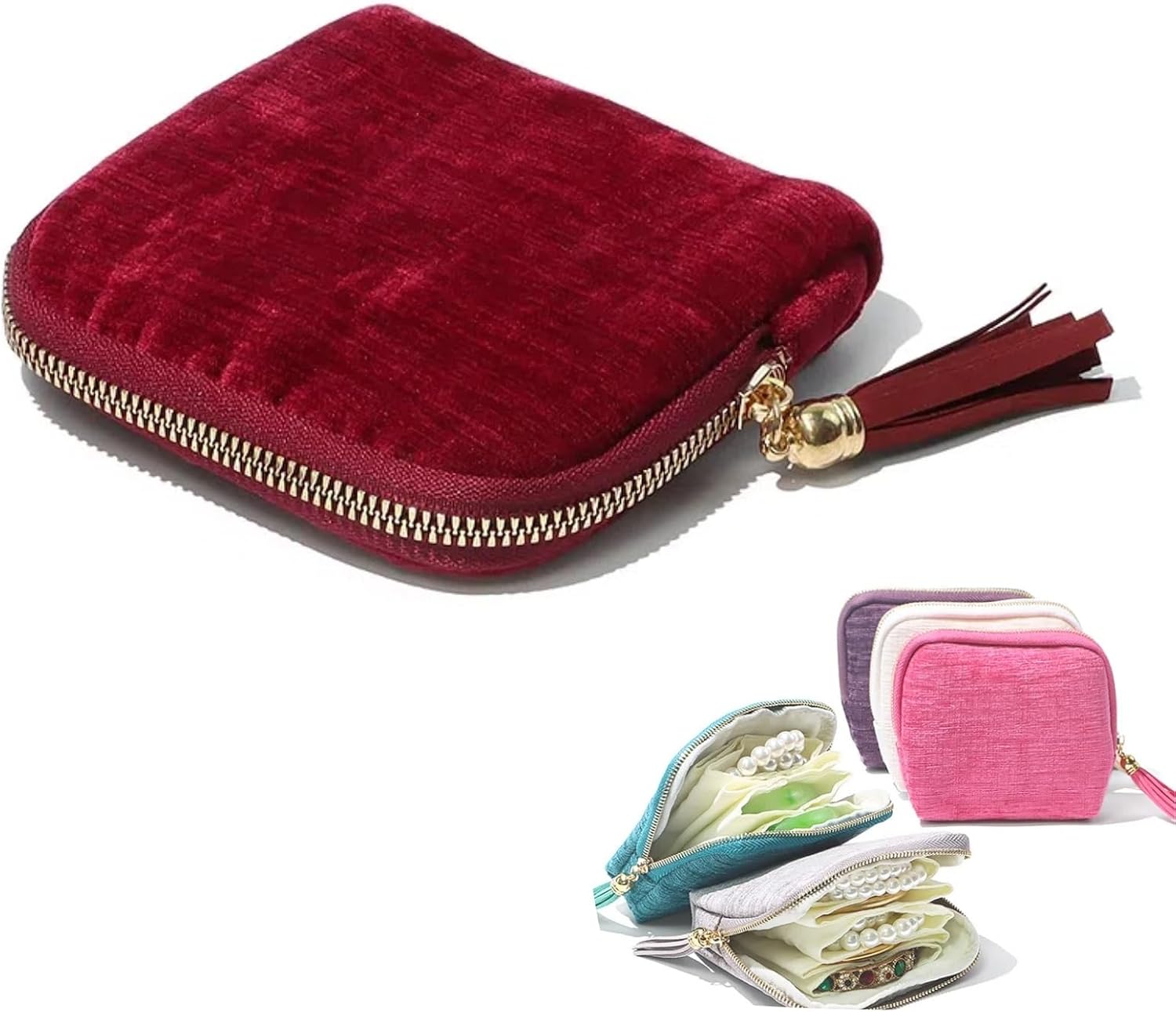 Travel Jewelry Organizer Case, Small Jewelry Pouch Bags with Zipper & Tassel, Travel Jewelry Case for Earrings Necklaces Rings Bracelets Brooches, Travel Gifts for Women