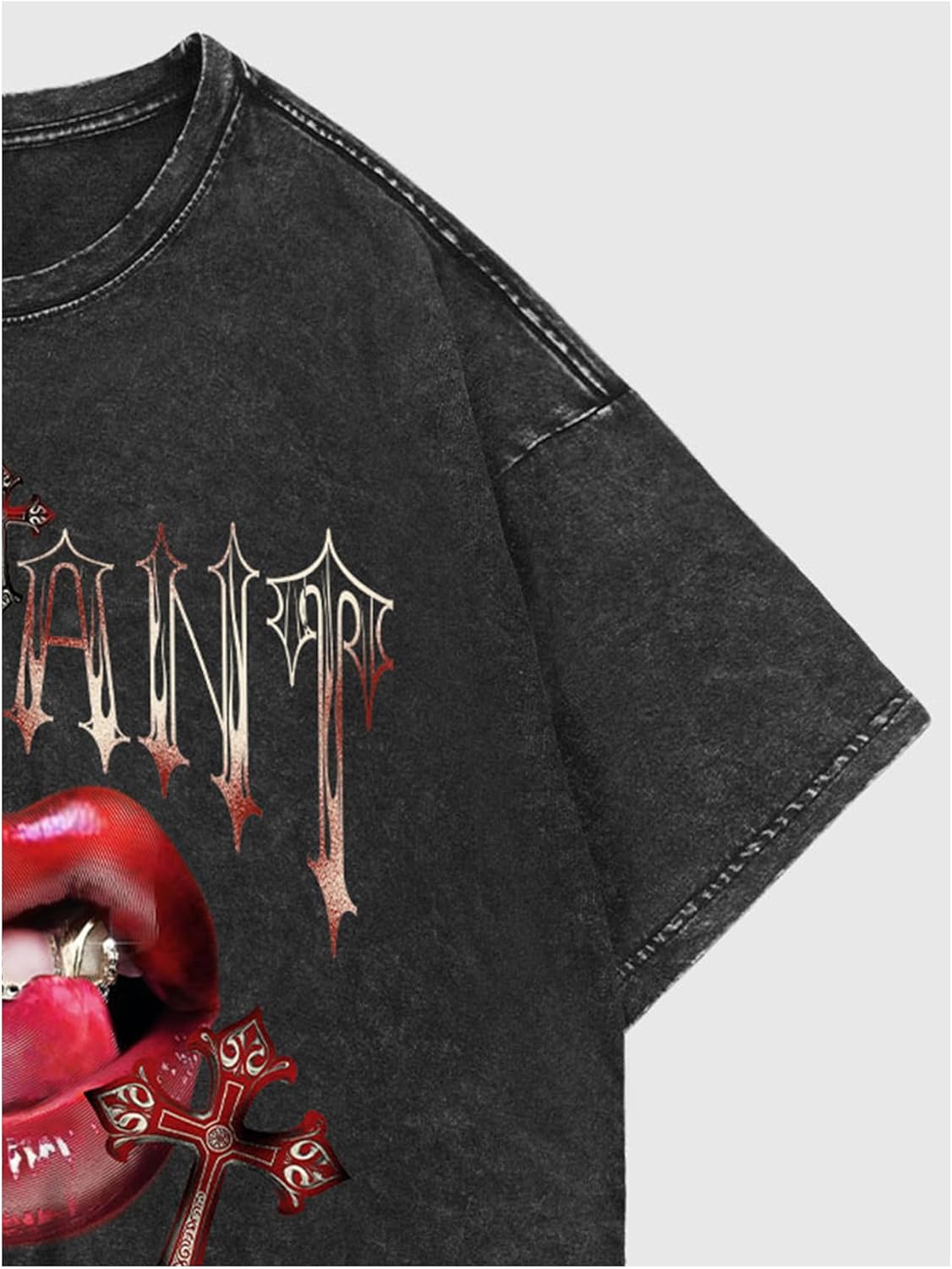 Verdusa Men's Graphic Tees Hip Hop Lip Goth Ripped Short Sleeve T-Shirts Vintage Grunge Tops Streetwear - Image 7