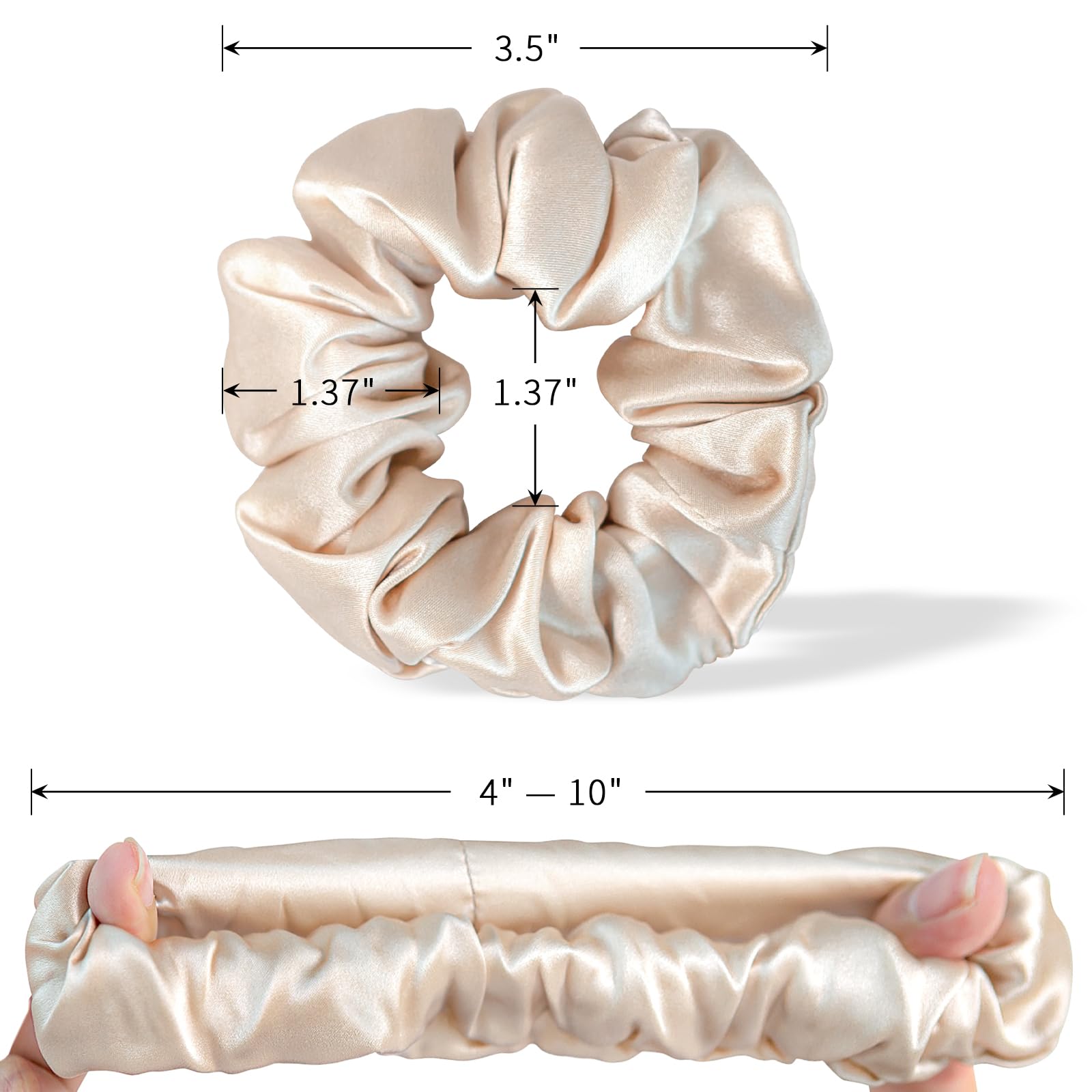 100% Mulberry Silk Hair Tie Silk Hair Scrunchies Hair Decoration Without Hair Damage Prevents Frizz 1pack (Champagne) - Image 2