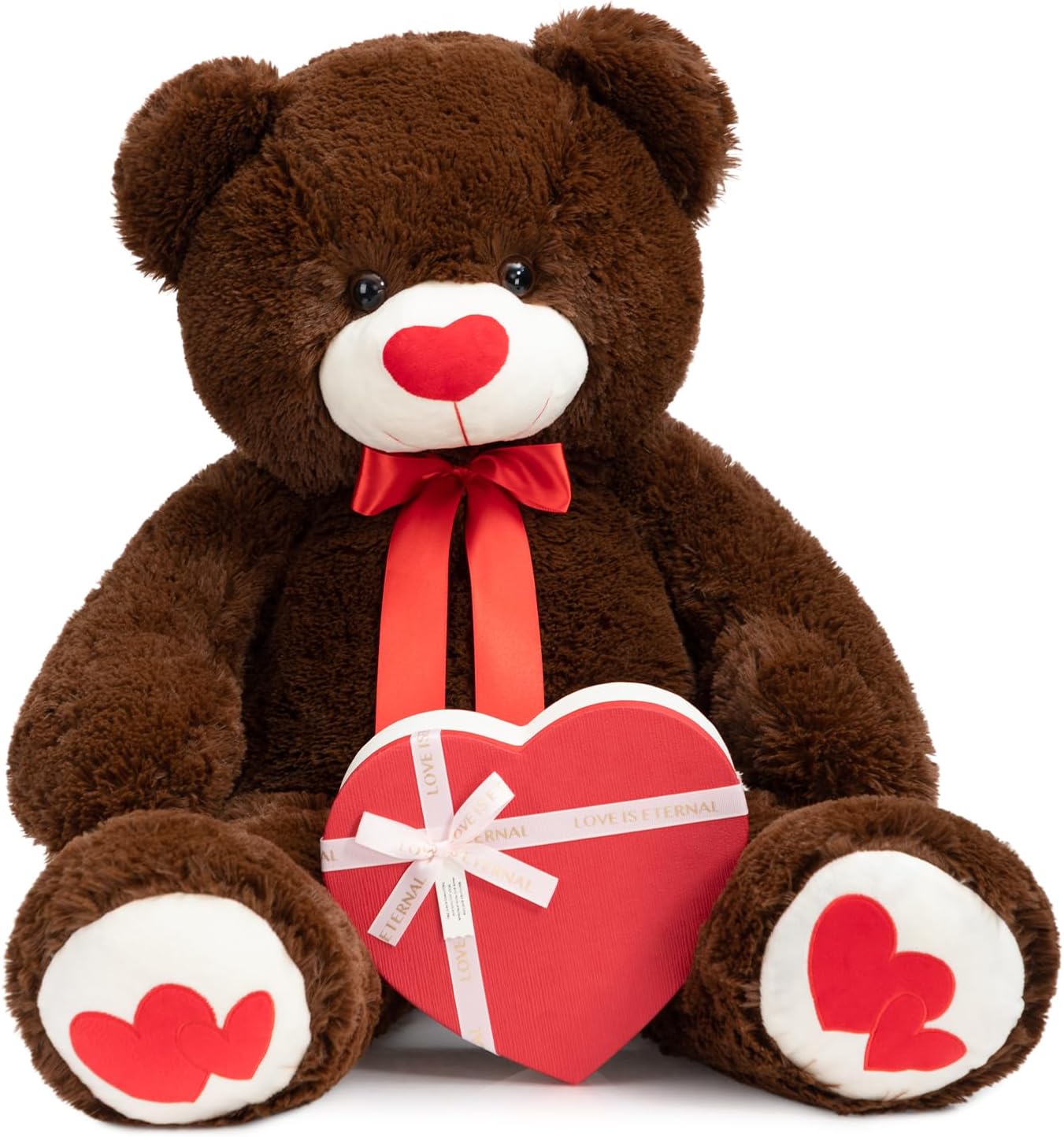 HollyHOME Big Teddy Bear Stuffed Animal Large Bear Plush with Red Heart for Girlfriend and Kids Holiday Toy Gift 36 inch Chocolate
