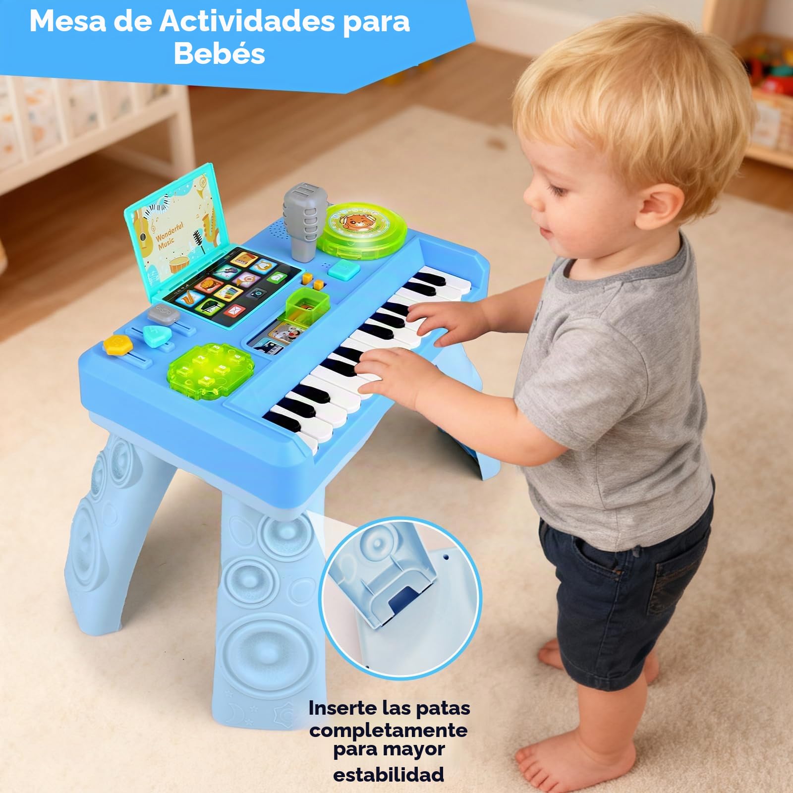 Lypsochaat Juguete para bebés a partir de 1, 2, 3 años, con música y luz, juguete musical para niños, DJ Pult con piano, juguete para bebés 0-6 0-12 12-18 meses, regalo para bebés 1 2 3 años niño niña