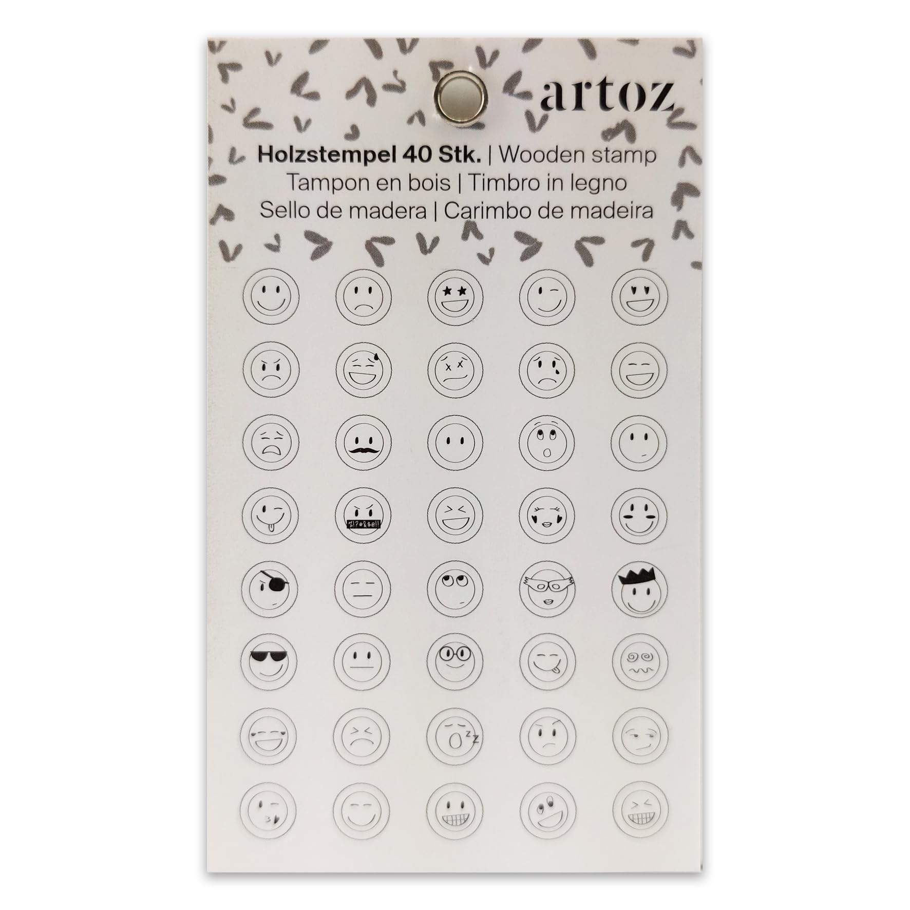 Artoz Stempelset – Holzstempel – „Smiley“ – 40 Stück – 20 x 28 mm – Ministempel – Motivstempel zum Basteln für Einladungen, Grußkarten oder als Verzierung