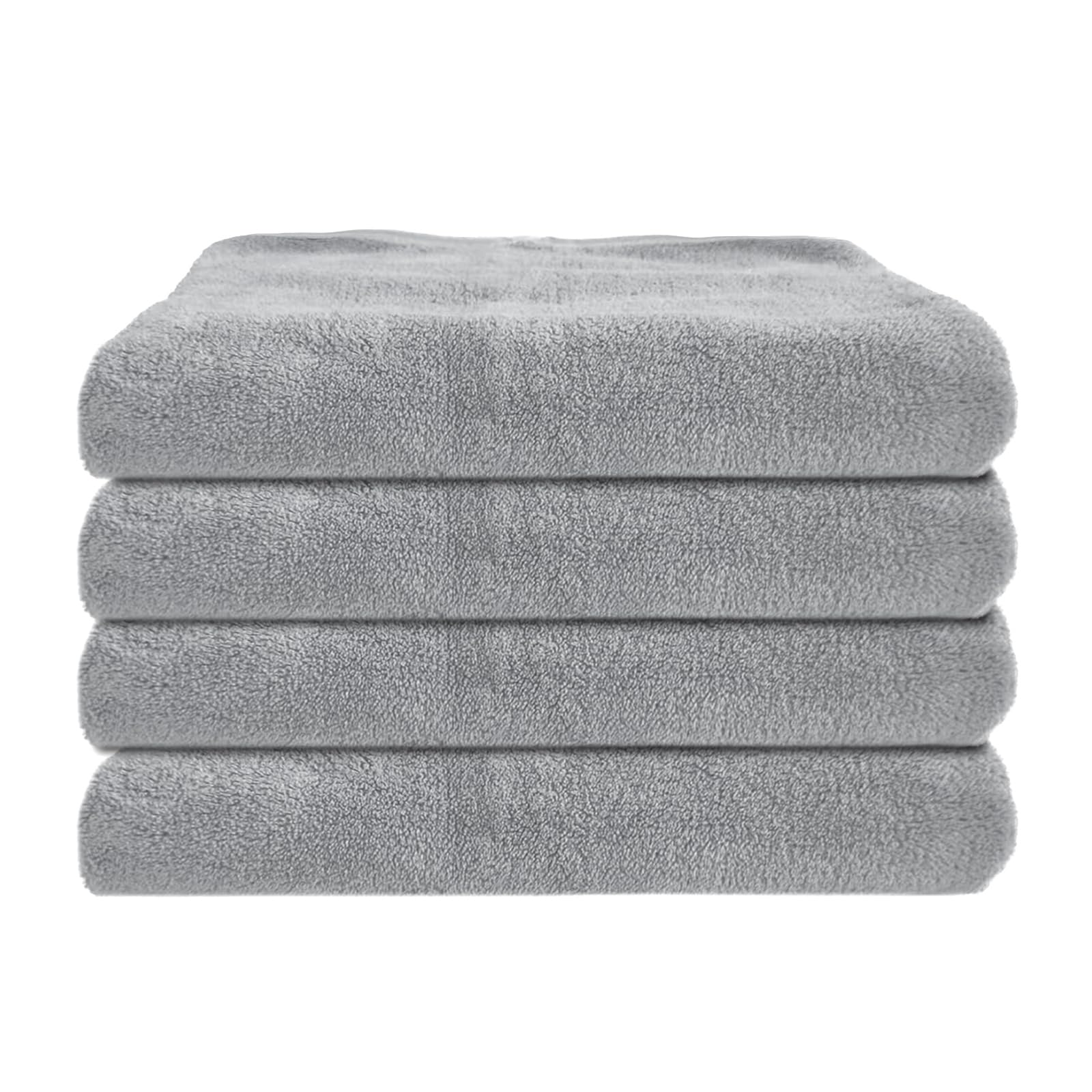 4 Pack Premium Grey Bath Towel Set - Quick Drying - Microfiber Coral Velvet Highly Absorbent Towels - Multipurpose Use as Bath Fitness, Bathroom, Shower, Sports, Yoga Towel…