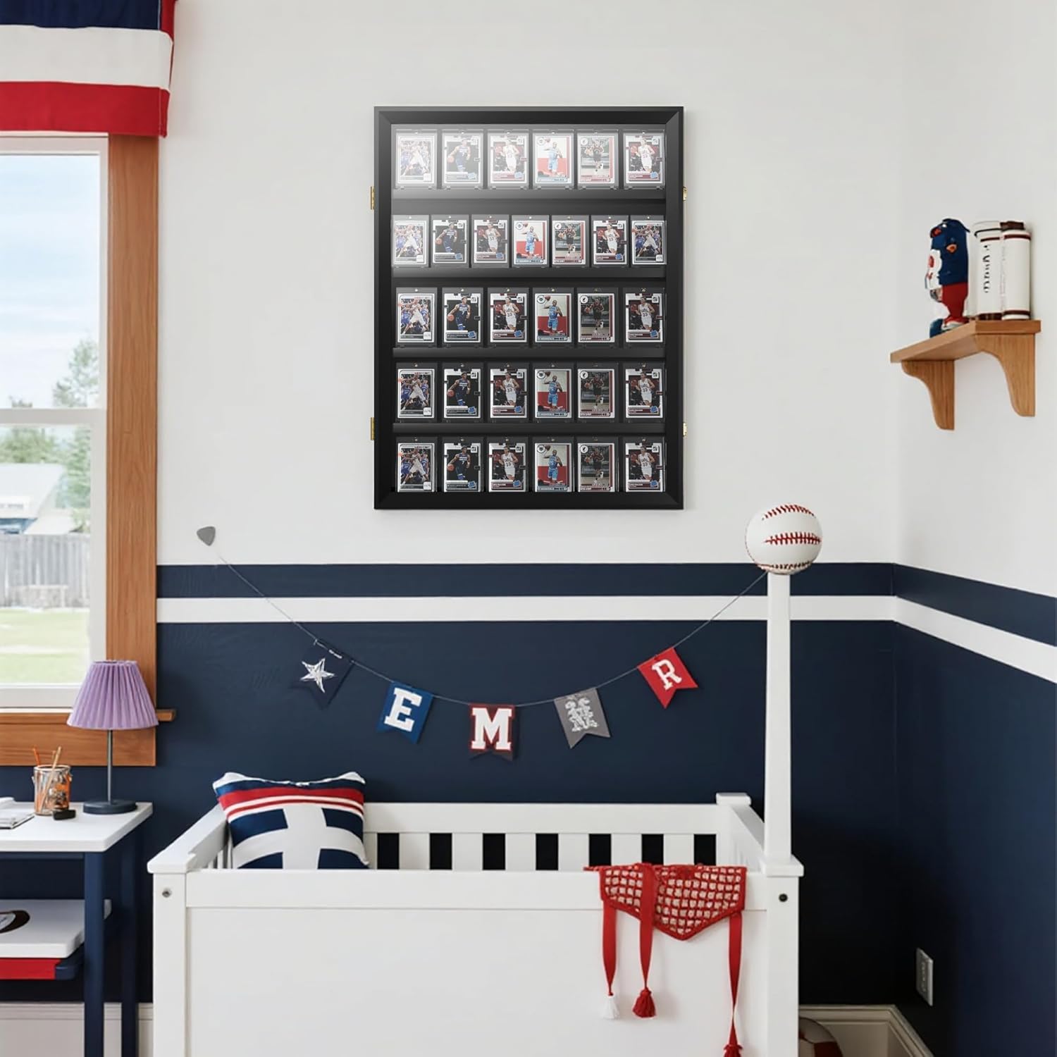 35 Graded Sports Card Display Case - Baseball Card Display Frame Lockable for, Football, Basketball, Hockey & Trading Cards - UV Protection & Clear Acrylic, Black