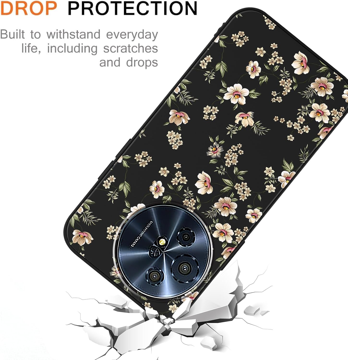 Cute Floral Phone Case for TCL 50 XL NXTPAPER 5G 6.78",White Flower Print Cartoon Kawaii Pattern Aesthetic Design Cases Soft Silicone TPU Slim Shockproof Protective Bumper Black Phone Cover image 4
