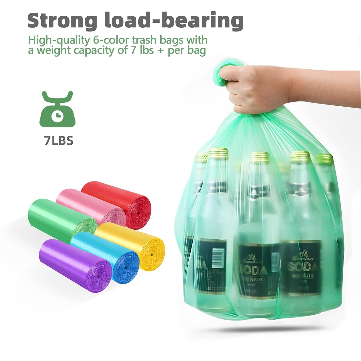 Small Trash Can 1.8 Gallons, Bathroom Trash Can & Garbage Can with 6 Trash Bags, Bedroom Trash Bin & Waste Basket for Office, Bedroom, Living Room, Kitchen, Compact Space (6-Black)