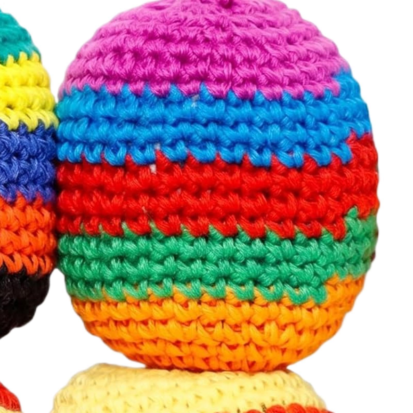 Hacky gestrickter Ball, tragbar, bunt, handgefertigt, 6 Stück, handgestrickt, für Erwachsene, Teenager, Anfänger, Gruppenspiele, Outdoor-Sport, Partys, Reisen, Gia