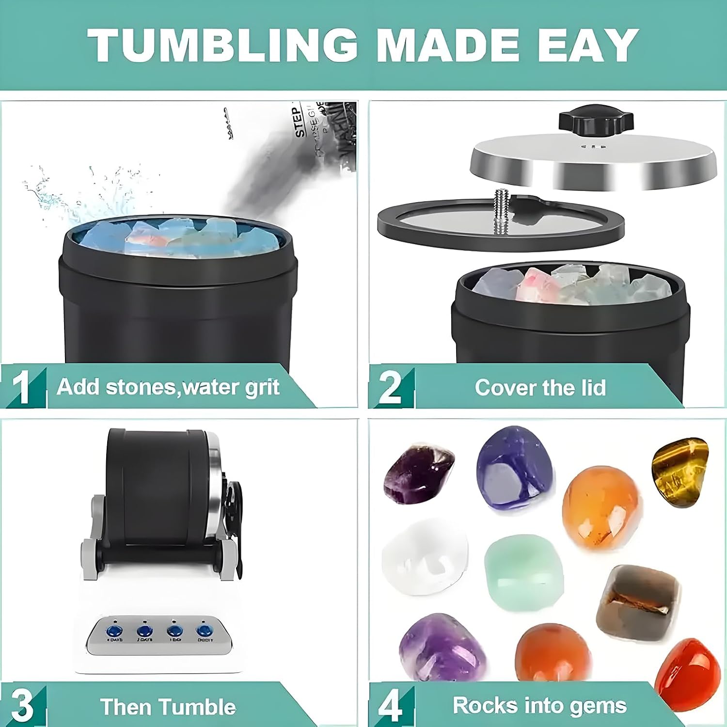 Professional Rock Tumbler Kit, Rock Tumbler Polisher Kit, Electric Gem Grinder with Timmer Buttons, Detachable DIY Stone Polisher