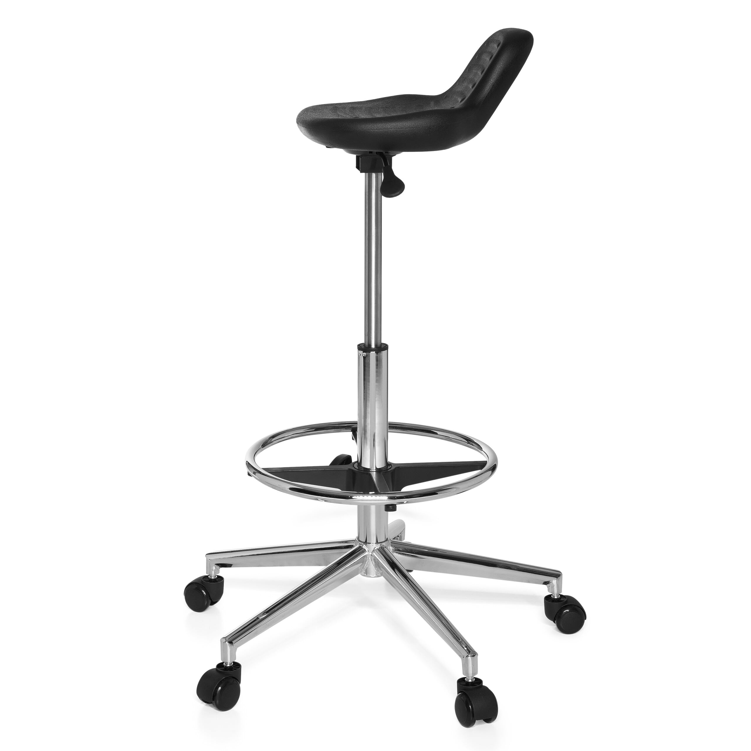 hjh OFFICE 665160 Taburete de Trabajo Top Work 03 Espuma rígida Negro, Asiento Antideslizante, Muy Alto, Silla de Trabajo, Taburete Cocina