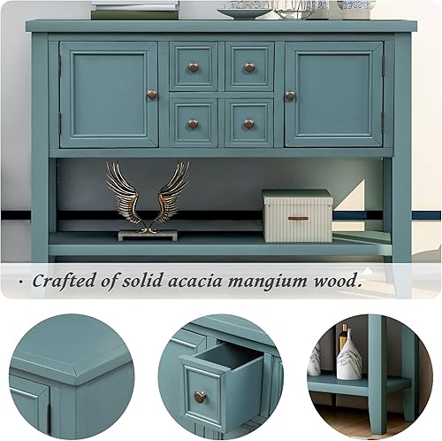 Miniatura 36 de P PURLOVE Mesa consola de granja con cajón, aparador buffet con almacenamiento con almacenamiento para sala de estar, cocina Blanco,Gris (Antique