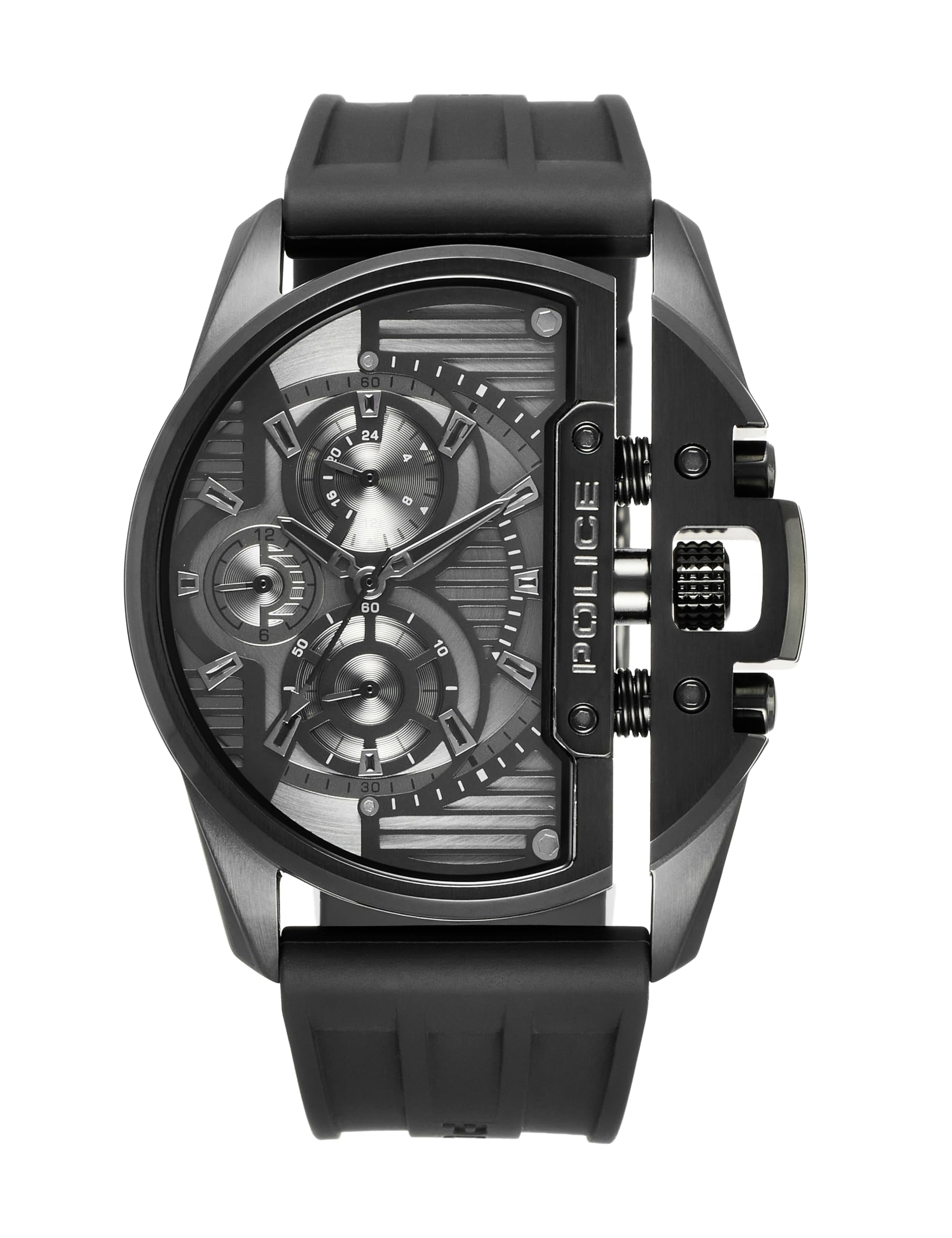Police Black Dial Black Silicone Strap Watch for Men - Image 1