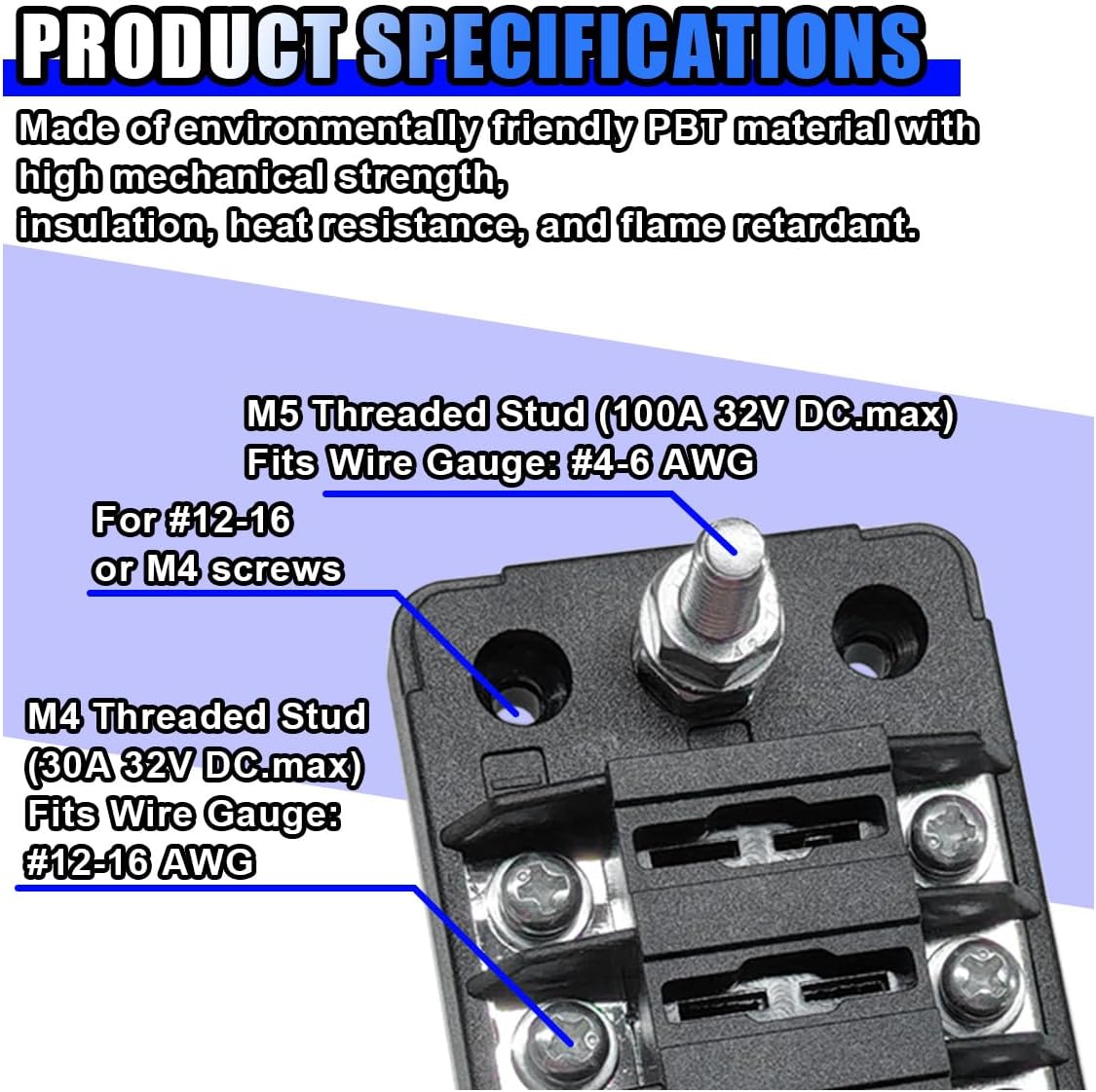 6 Way Fuse Block Blade Fuse Box with Negative Bus, 12V/24V Waterproof Marine Fuse Block with Standard Circuit Fuses, Protection Cover Sticker Labels for Automotive, Boat, Truck, RV