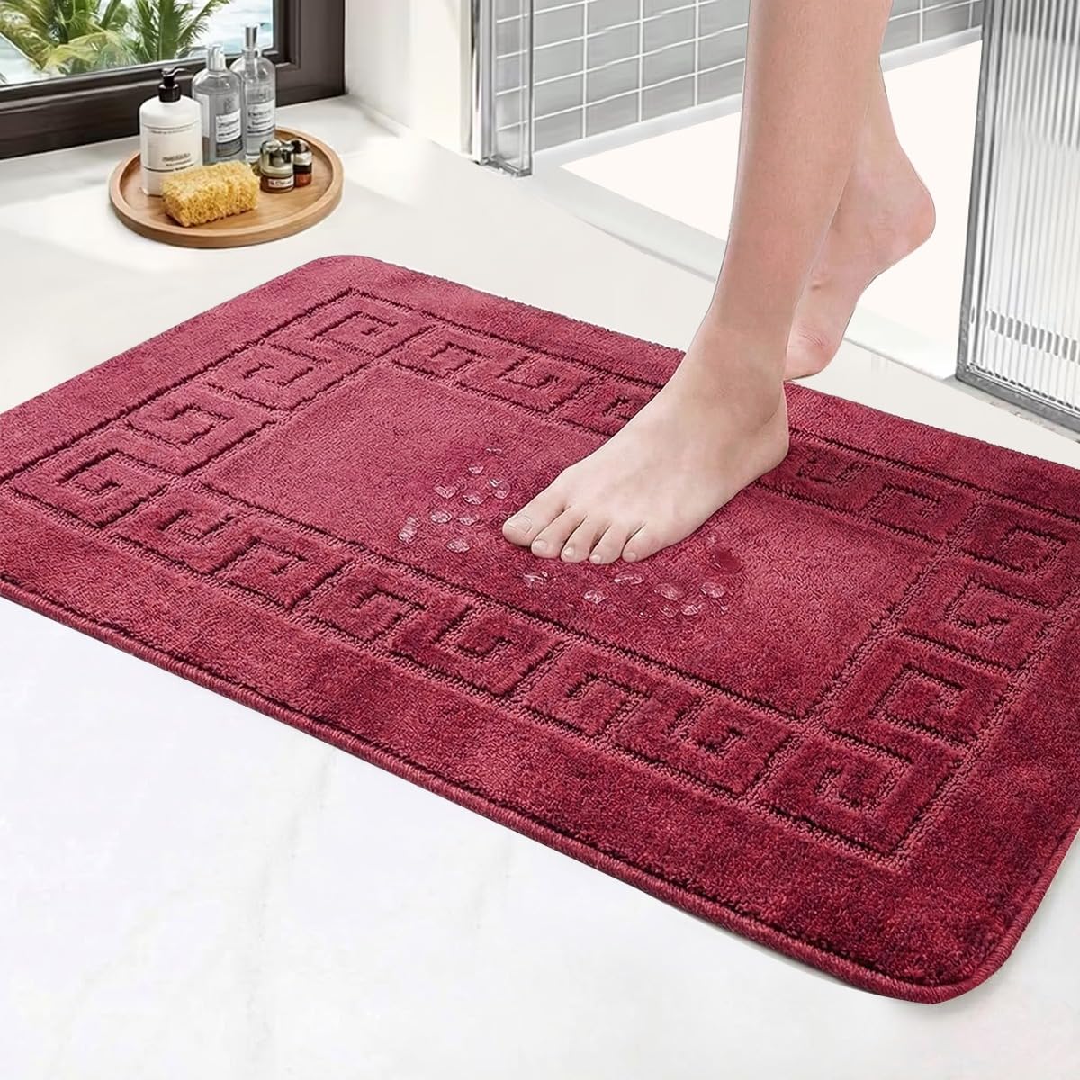 PHP Non Slip Large Front Door Mat, 50 x 80 cm Washable, Anti Slip and Waterproof Doormat, Outdoor and Indoor Rug, Gel Backed Dirt Trapper Kitchen Floor Mats- Red