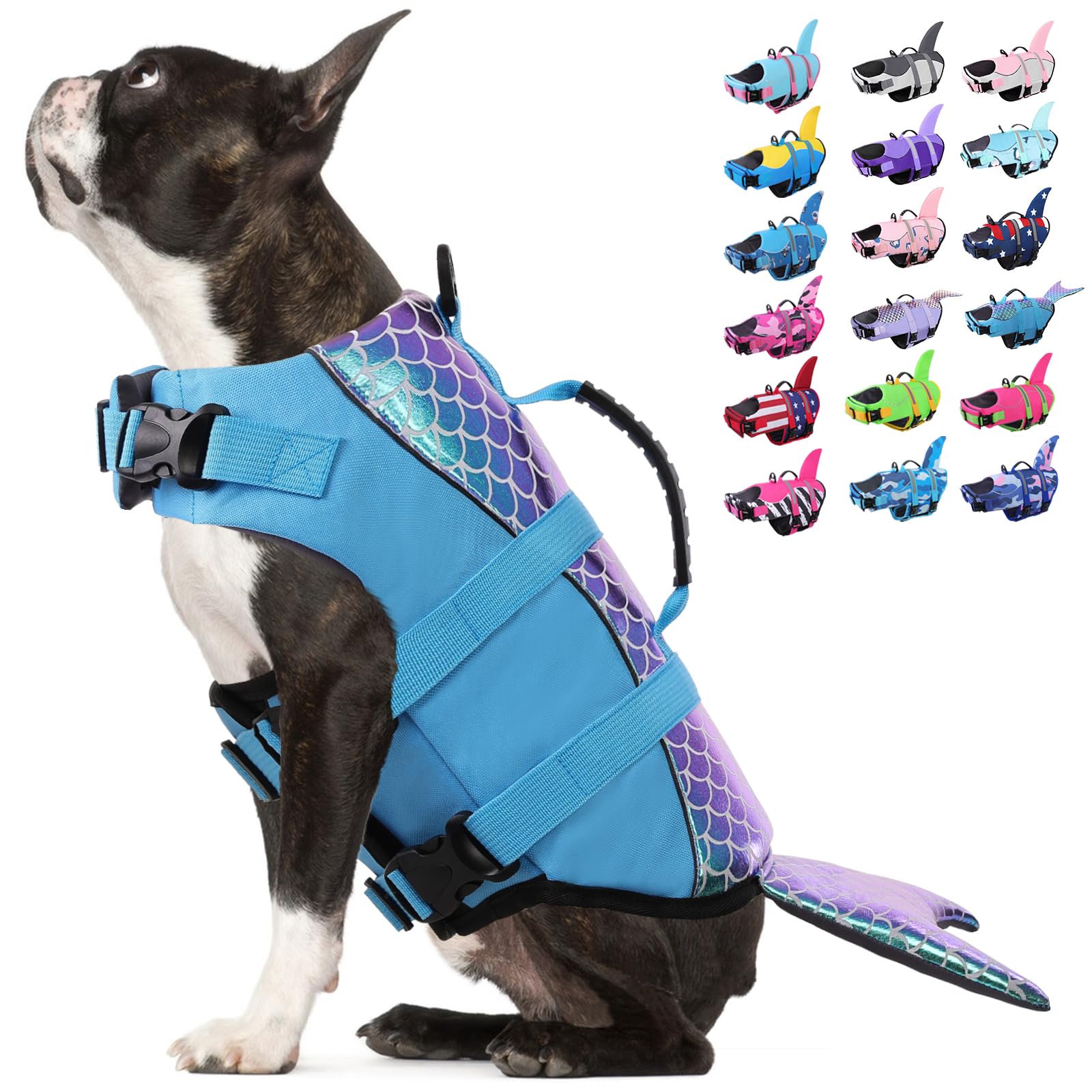 Bess Bridal Dog Life Jacket - Mermaid Life Vest for Swimming Boating - Pet Lifejacket Swimsuit with Rescue Handle - High Flotation Lifesaver Preserver