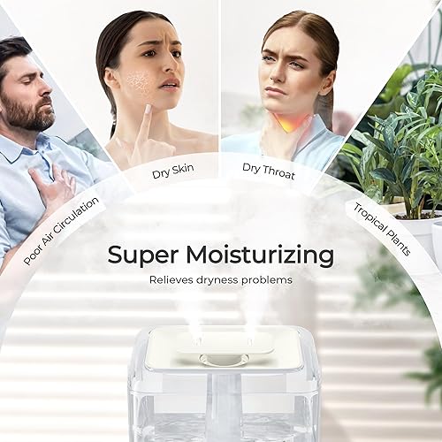 Miniatura 4 de CHIVALZ Humidificadores para dormitorio, humidificadores de niebla fría de 6 L para guardería, silenciosos de 26 dB, tiempo de funcionamiento de 50