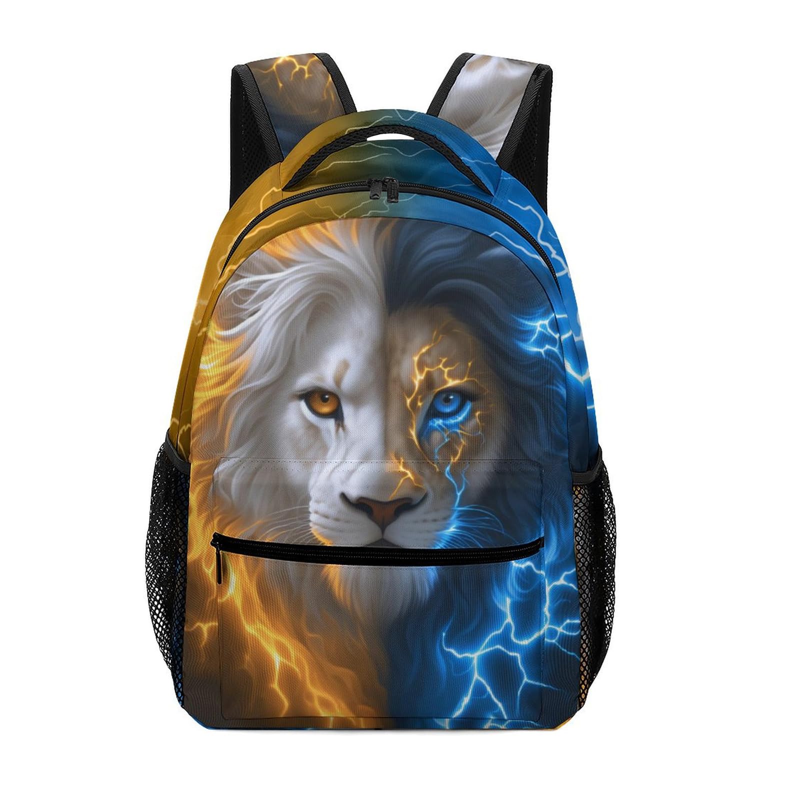 GNEW Lion Backpack Ice and Fire Lightning Lion Bookbag for Boys Girls, Cool Animal Print Backpack for Kids, Large Capacity Water Resistant Travel