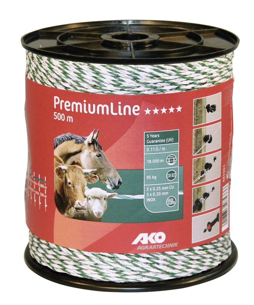 Kerbl 500 m Premium Weidezaunlitze grün-Weiss Elektrozaun Bruchlast 95 kg