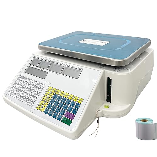 INTSUPERMAI Báscula de computación de precios digitales con impresora térmica Báscula de supermercado de doble cara (cinco ventanas sin poste 30