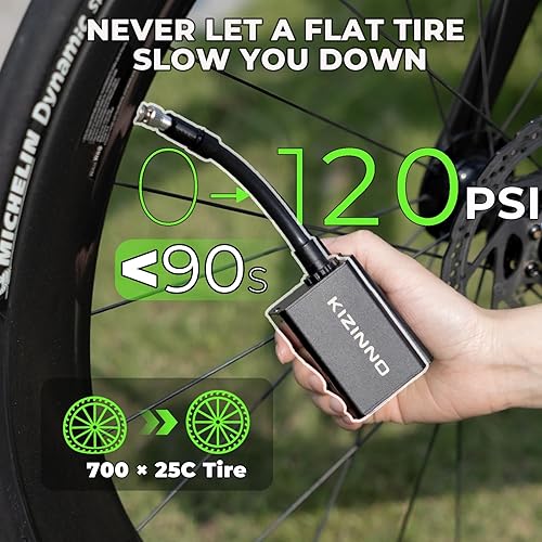 Miniatura 5 de Mini bomba de bicicleta portátil para neumáticos de bicicleta, bomba eléctrica máxima de 120 PSI, bomba de aire pequeña inflador de bicicleta para