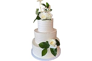 FromJennWithLove Fake Cake Display - 3 Tier Textured Artificial Cake with Ivory Flowers